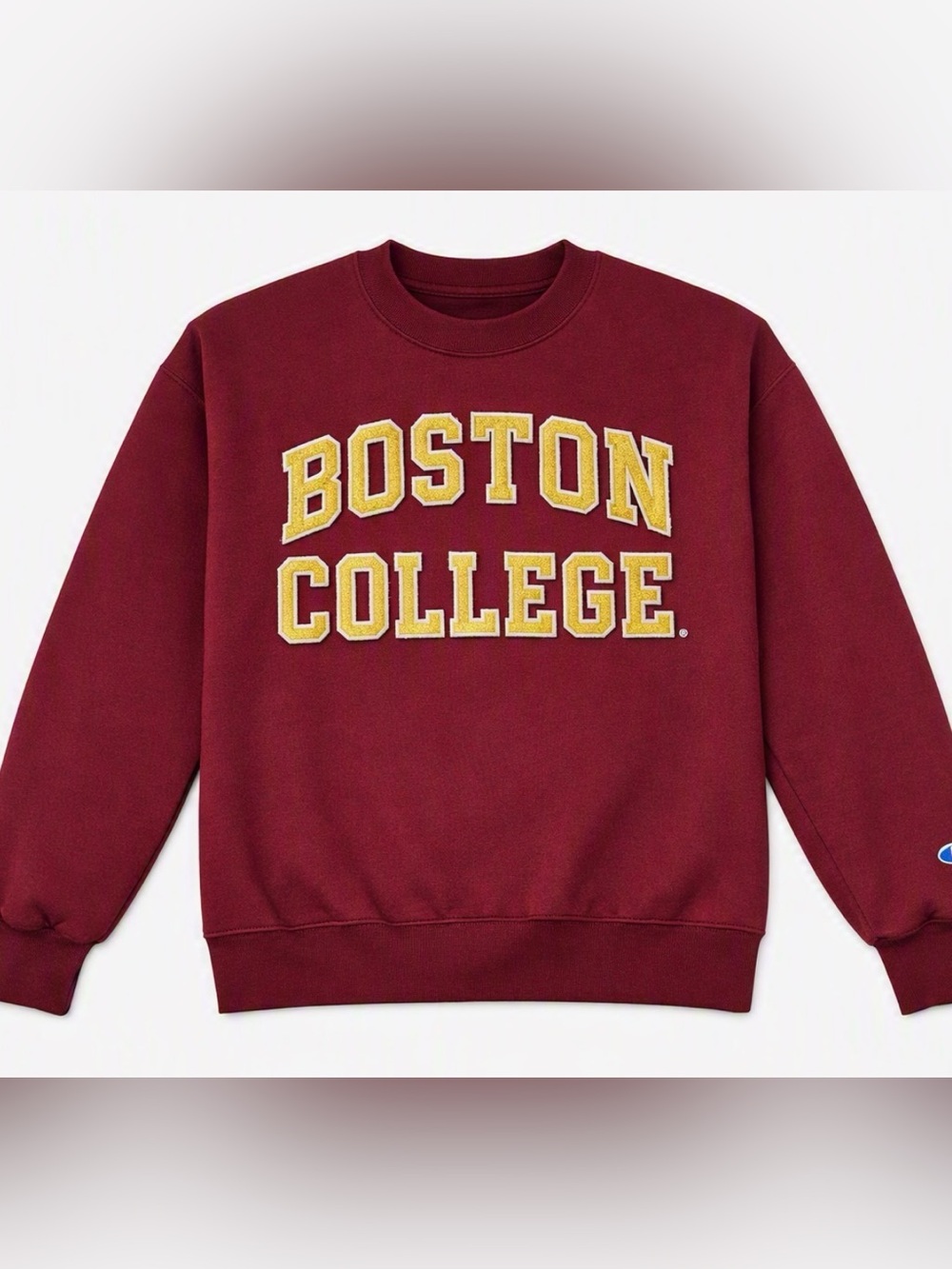 Champion Maroon Crewneck with Gold & White Boston College Lettering
